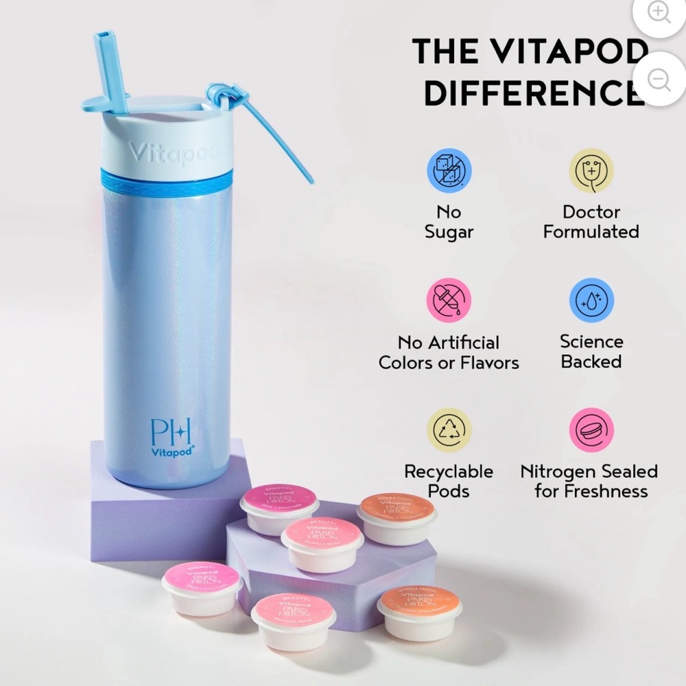 Paris Hilton Vitapod Drink Mix - 22 oz baby blue bottle and 6 drink
Pods